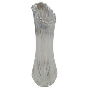 VTG LE Smith Carnival Swung Vase Iridescent Clear Glass 11.75in Tall S Mark